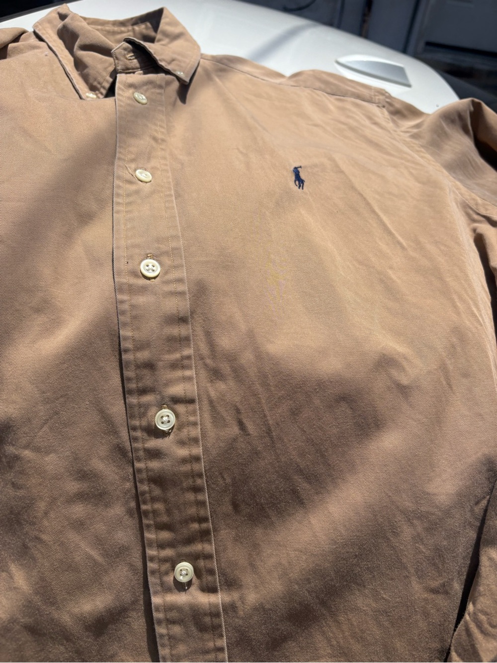 Ralph Lauren Tan Button-Down Shirt with Navy Pony